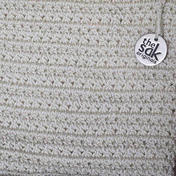 The Sak Shoulder Bag Light Beige/Off White Crochet Knit Zip Top Closure Vtg - Picture 4 of 7